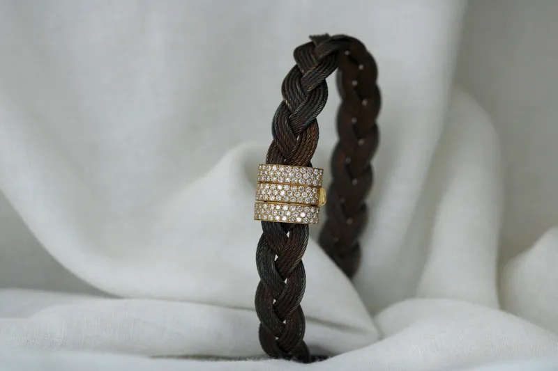 Bracelet homme - acier essence - or jaune 18K & diamants