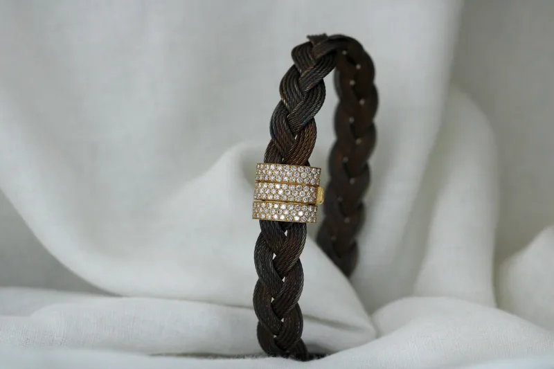 Bracelet homme - acier essence - or jaune 18K & diamants