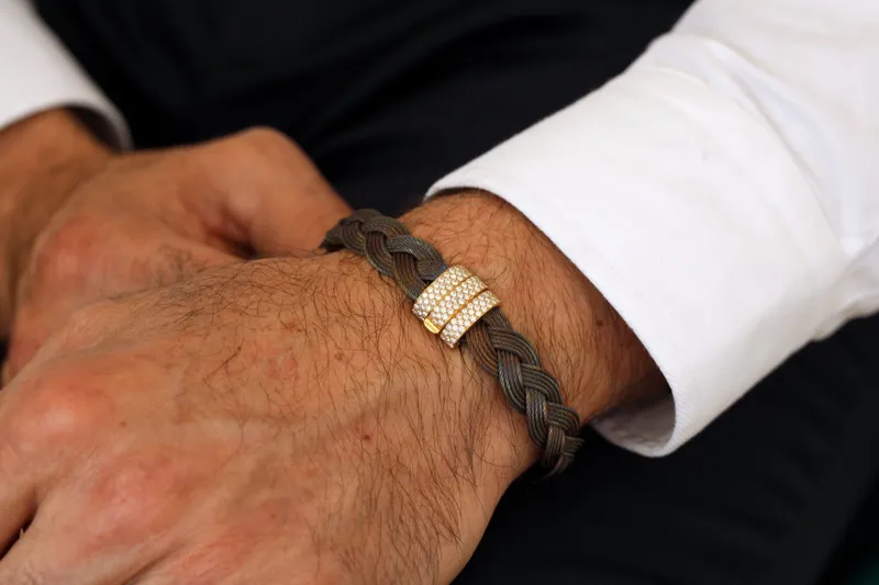 Bracelet homme - acier essence - or jaune 18K & diamants