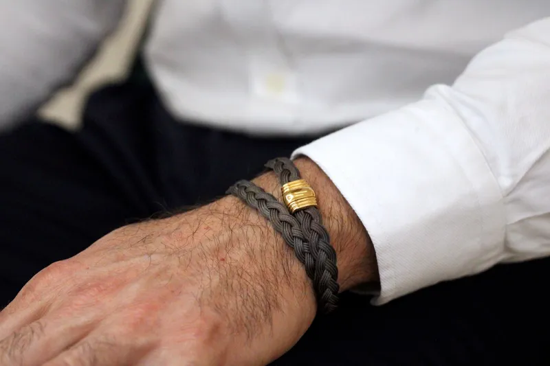 Bracelet homme - acier marron double & or jaune 18K