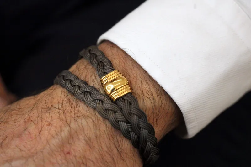 Bracelet homme - acier marron double & or jaune 18K