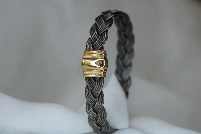 Bracelet homme - acier gris & or jaune 18K