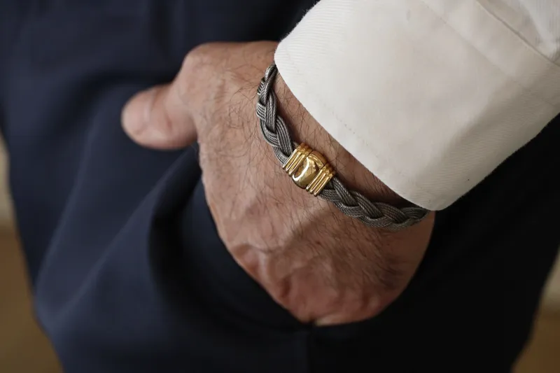 Bracelet homme - acier gris & or jaune 18K