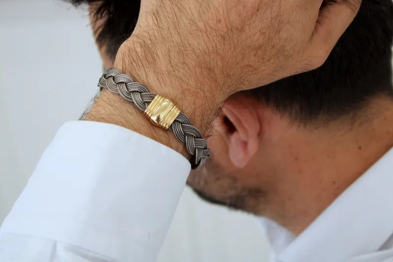 Bracelet homme - acier gris & or jaune 18K