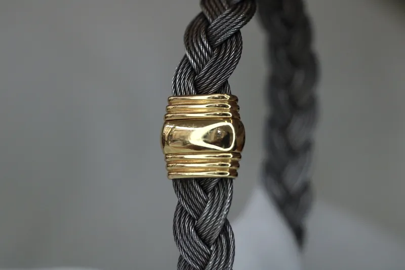 Bracelet homme - acier gris & or jaune 18K