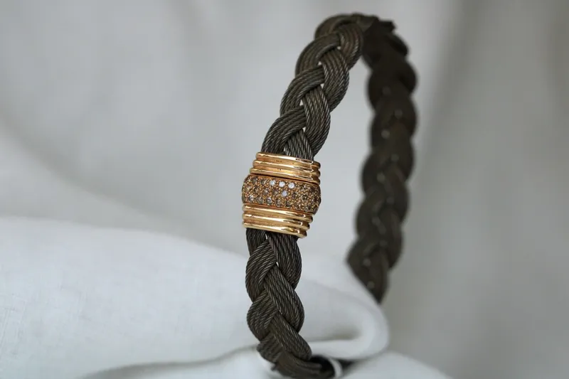 Bracelet homme - acier kaki - or rose 18K & diamants bruns