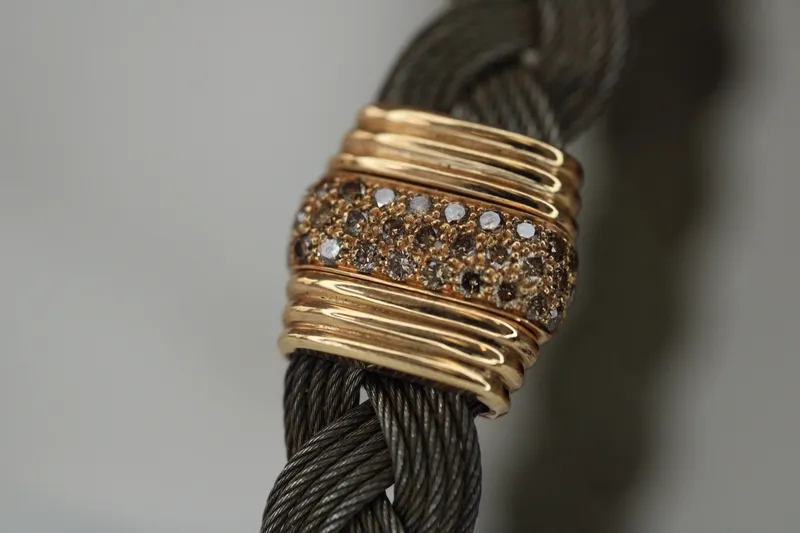 Bracelet homme - acier kaki - or rose 18K & diamants bruns