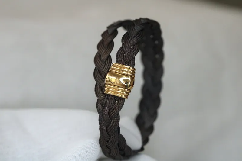Bracelet homme - acier marron double & or jaune 18K