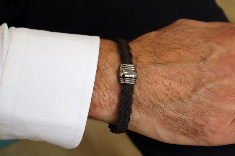 Bracelet homme - acier noir & or blanc 18K