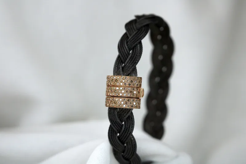 Bracelet homme - acier noir - or rose 18K & diamants champagne