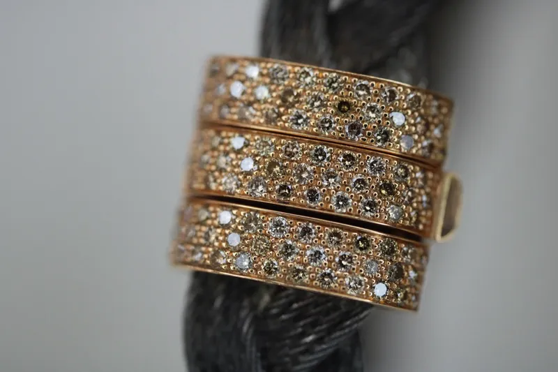 Bracelet homme - acier noir - or rose 18K & diamants champagne