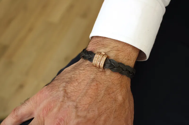 Bracelet homme - acier noir - or rose 18K & diamants champagne